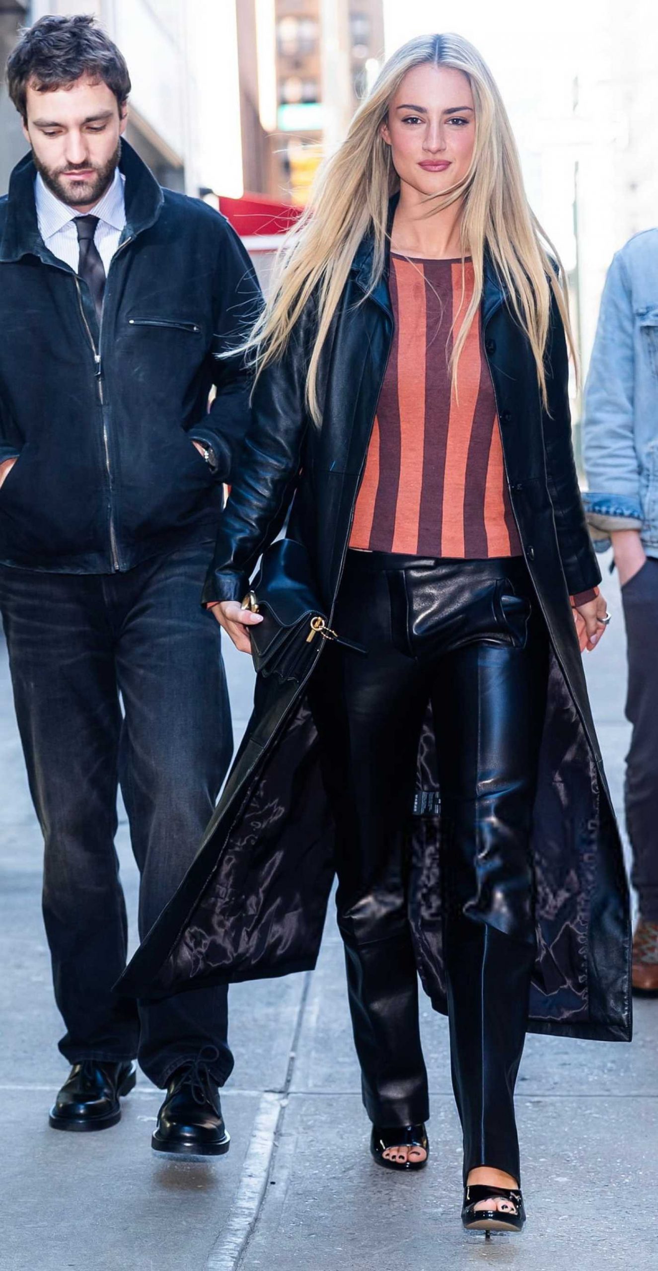 Grace Van Patten in a Black Leather Coat Was Seen Out with Tell Me Lies Castmates in Midtown in New York City 01/12/2026