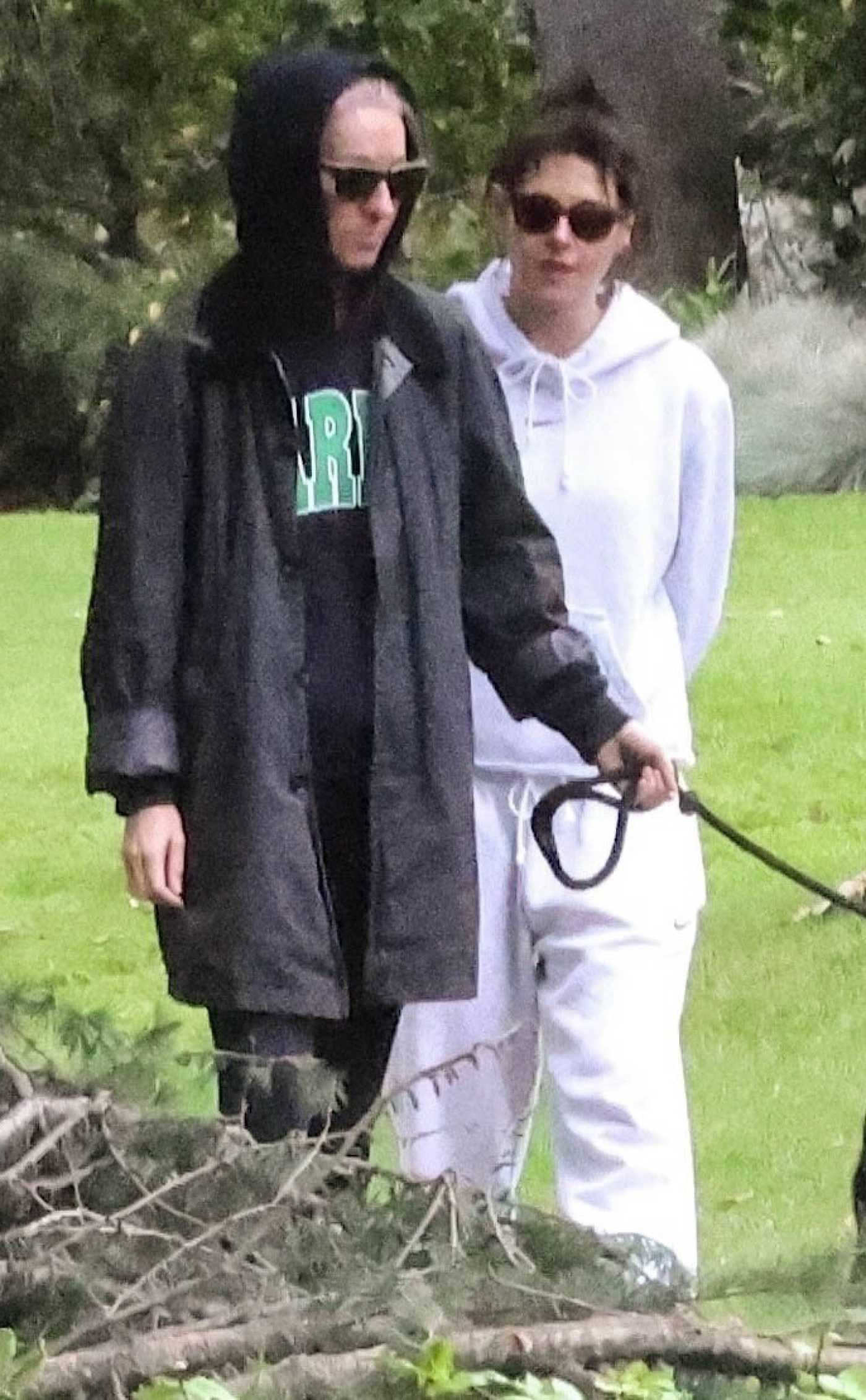 Kristen Stewart in a White Sweatsuit Walks Her Dog with Dylan Meyer in Los Angeles 01/02/2026