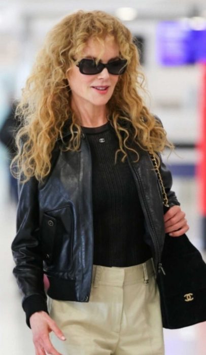 Nicole Kidman in a Black Leather Jacket