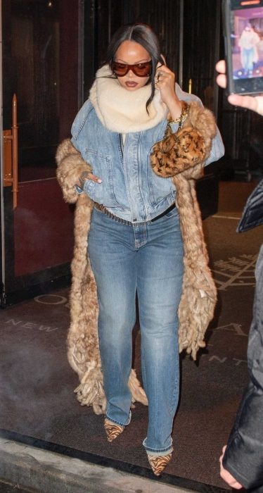Rihanna in a Blue Denim Ensemble