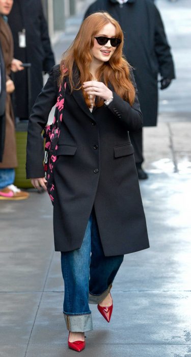 Sadie Sink in a Black Coat