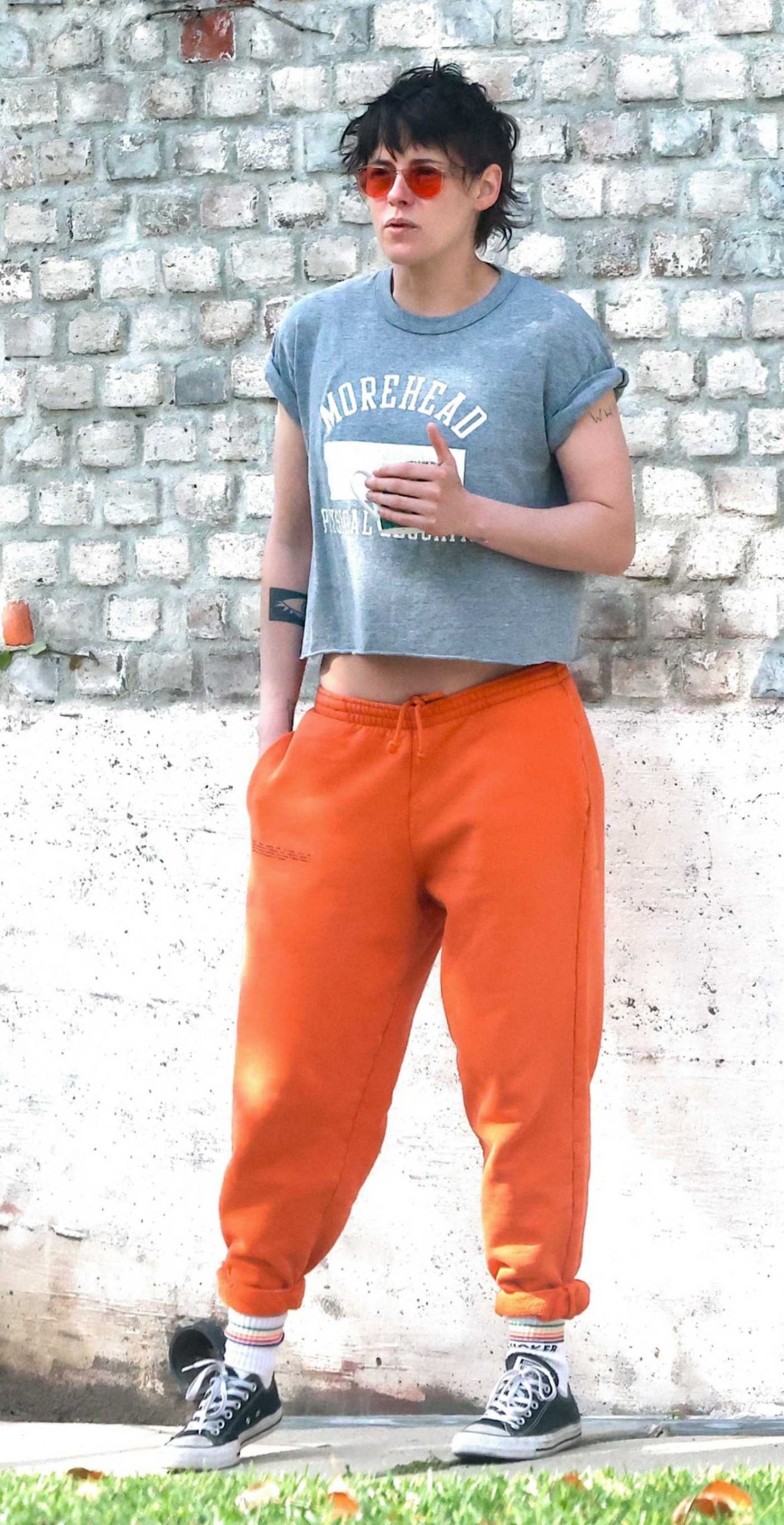 Kristen Stewart in an Orange Sweatpants Takes a Morning Walk with Dylan Meyer and Dog in Los Feliz 03/30/2026