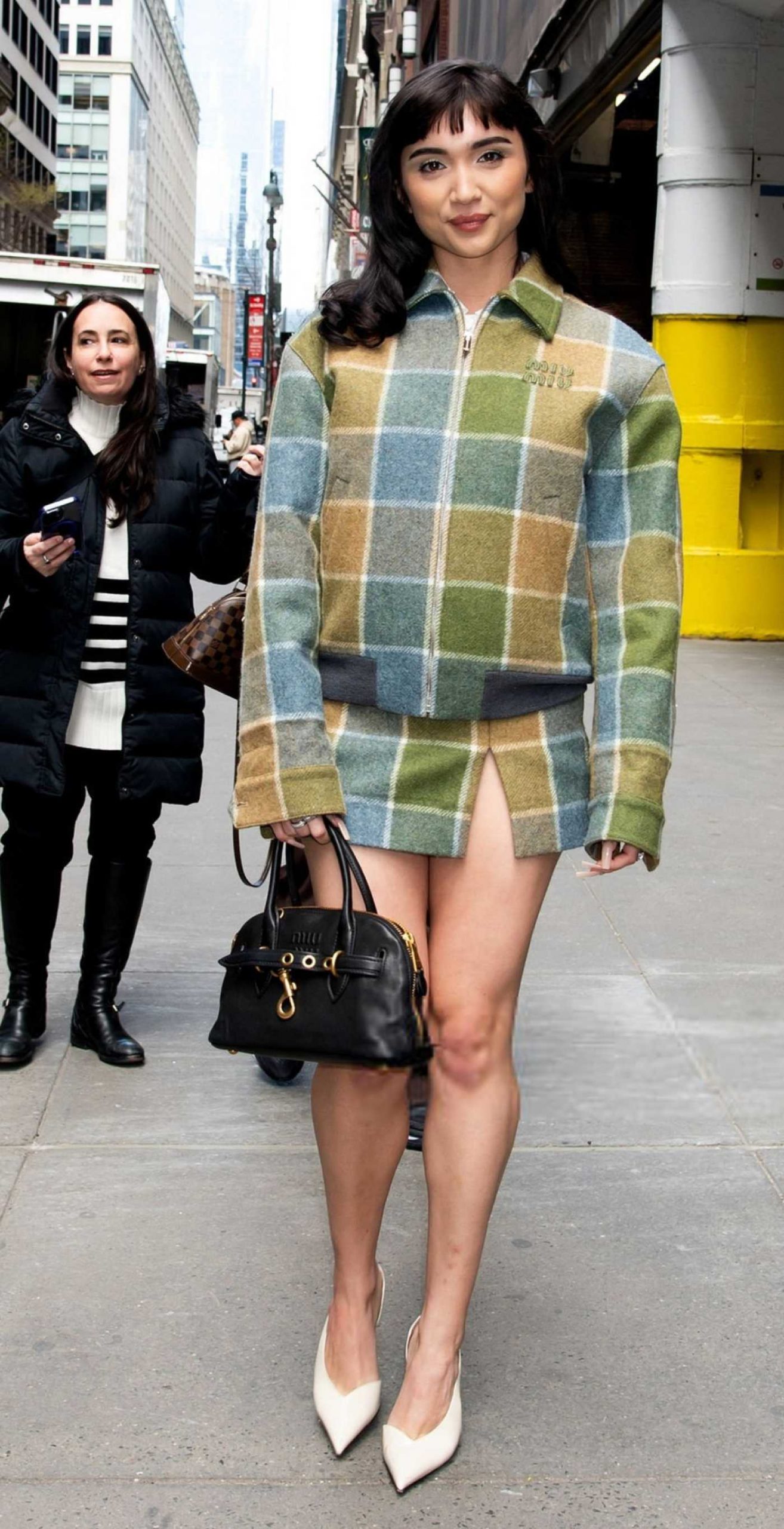 Rowan Blanchard in a Plaid Ensemble Was Seen Outside ABC Studios in New York City 04/07/2026