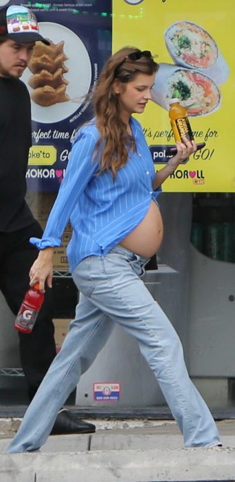 Barbara Palvin in a Blue Striped Shirt