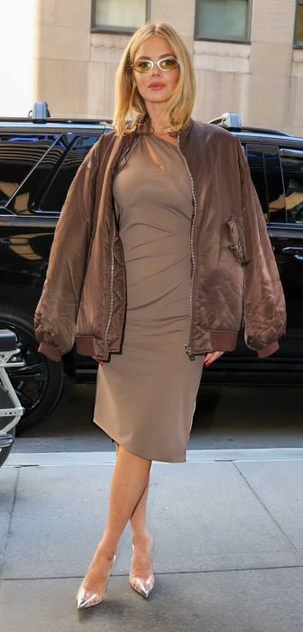 Samara Weaving in a Brown Jacket