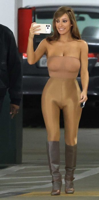 Bianca Censori in a Gold Leggings