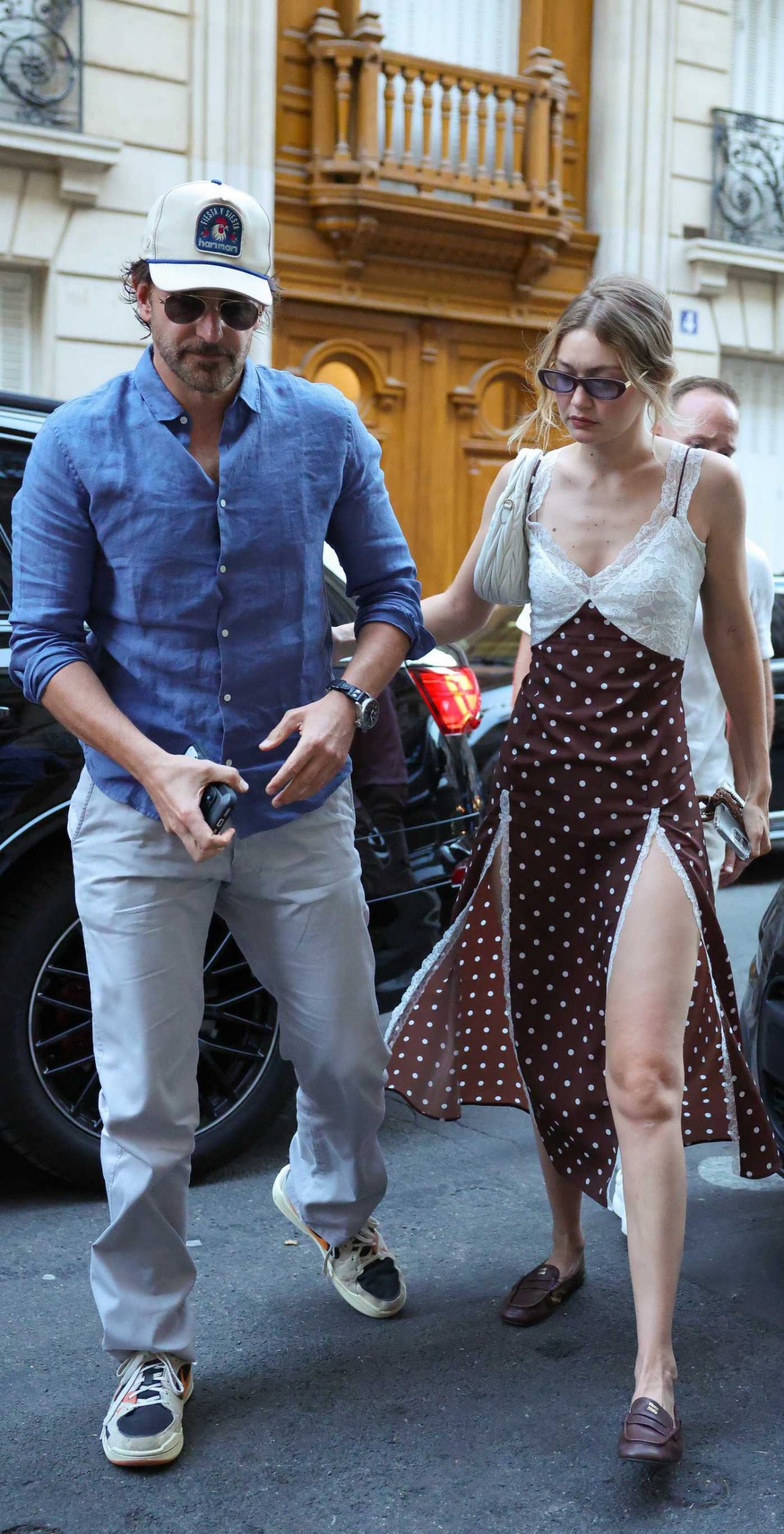 Gigi Hadid in a Brown Polka Dot Dress Out for Dinner with Bradley Cooper in Paris 07/09/2026