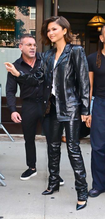 Zendaya in a Black Leather Ensemble