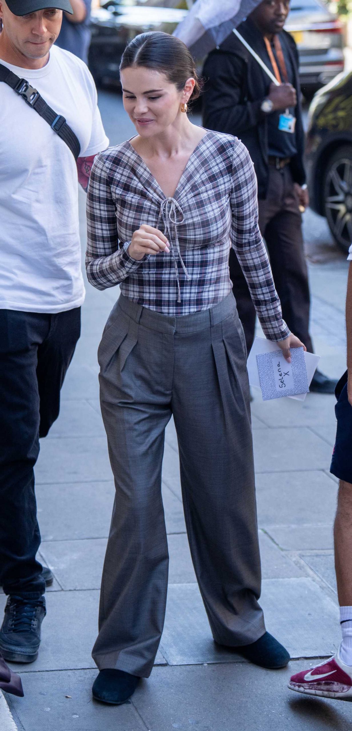 Selena Gomez in a Plaid Blouse on the Only Murders in the Building Set in London 08/11/2026