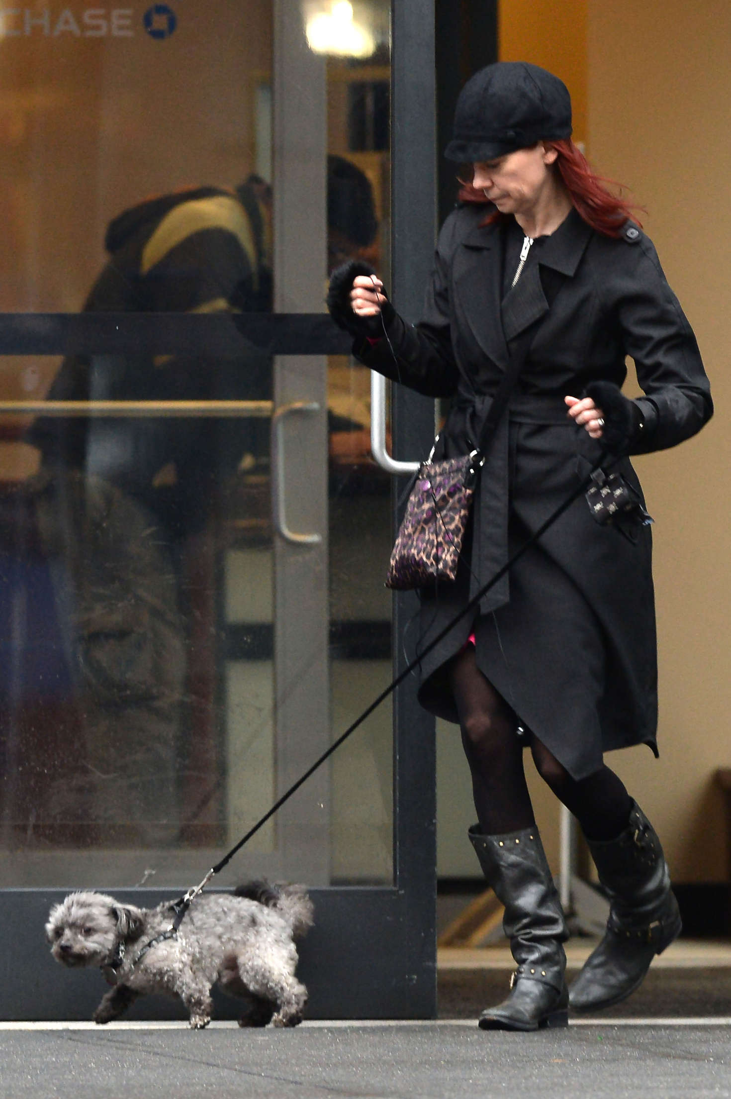 Carrie Preston walking her dog Chumley in New York