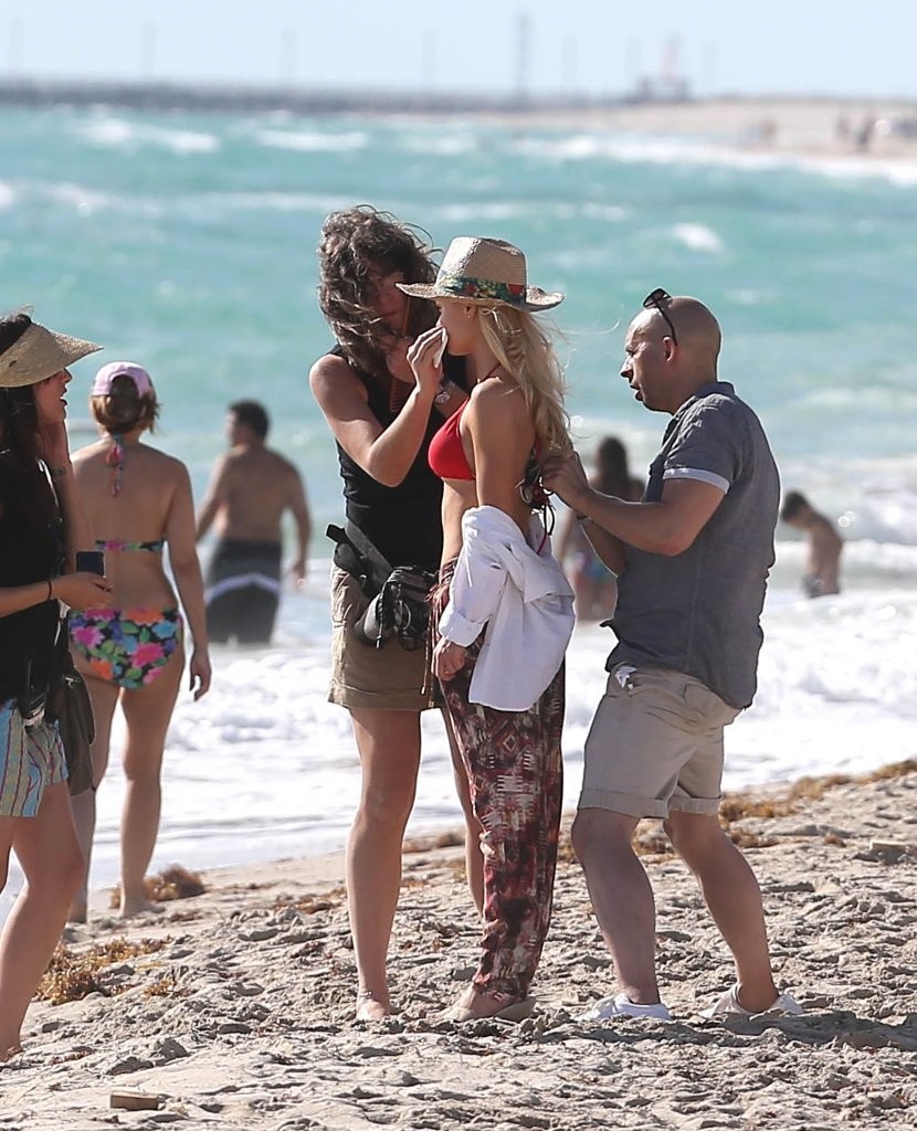 Emma Rigby Wearing Bikini Top on the set of Plastic in Miami