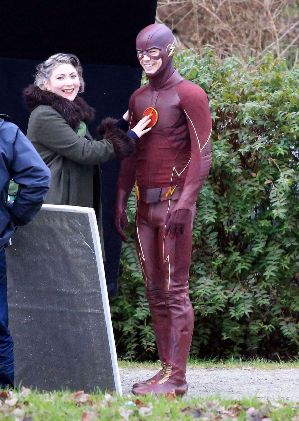 Grant Gustin and Candice Patton Filming The Flash in Vancouver