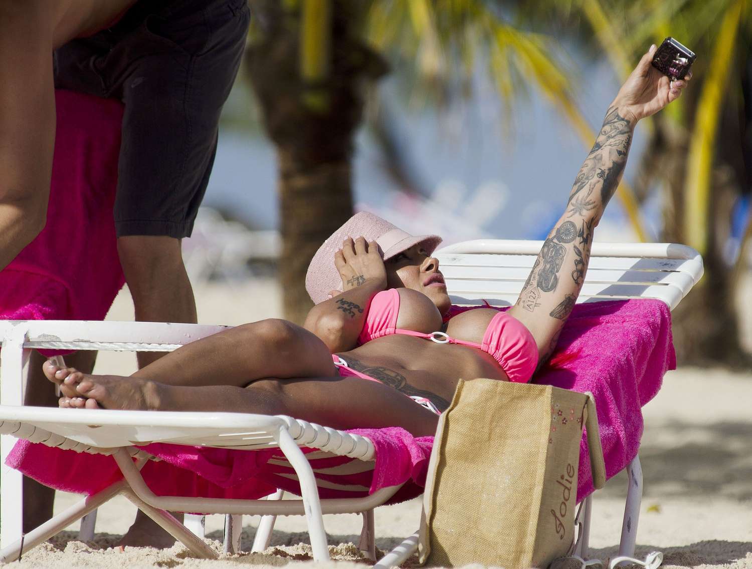 Jodie Marsh Pink Bikini Candids in Barbados