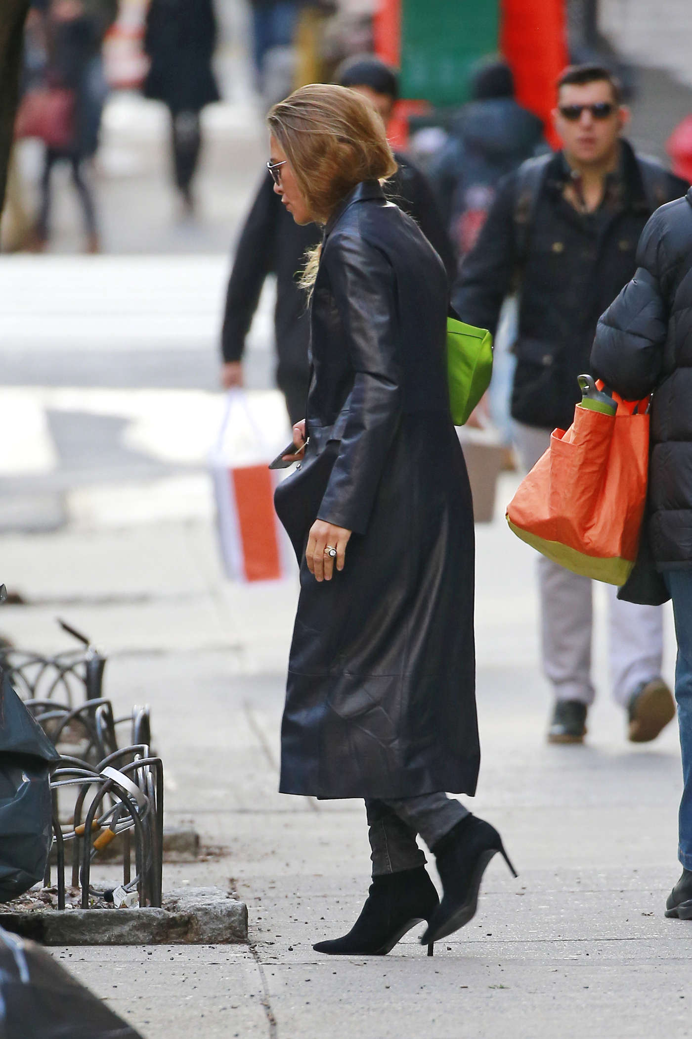 Mary Kate Olsen in Leather Coat out in New York